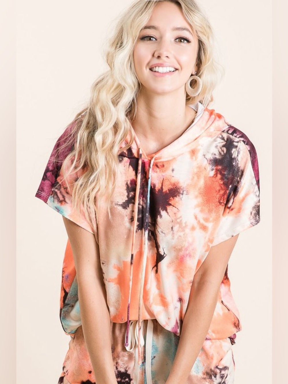 BiBi Tie Dye Terry Hoodie With Drawstring - Picture 3 of 10